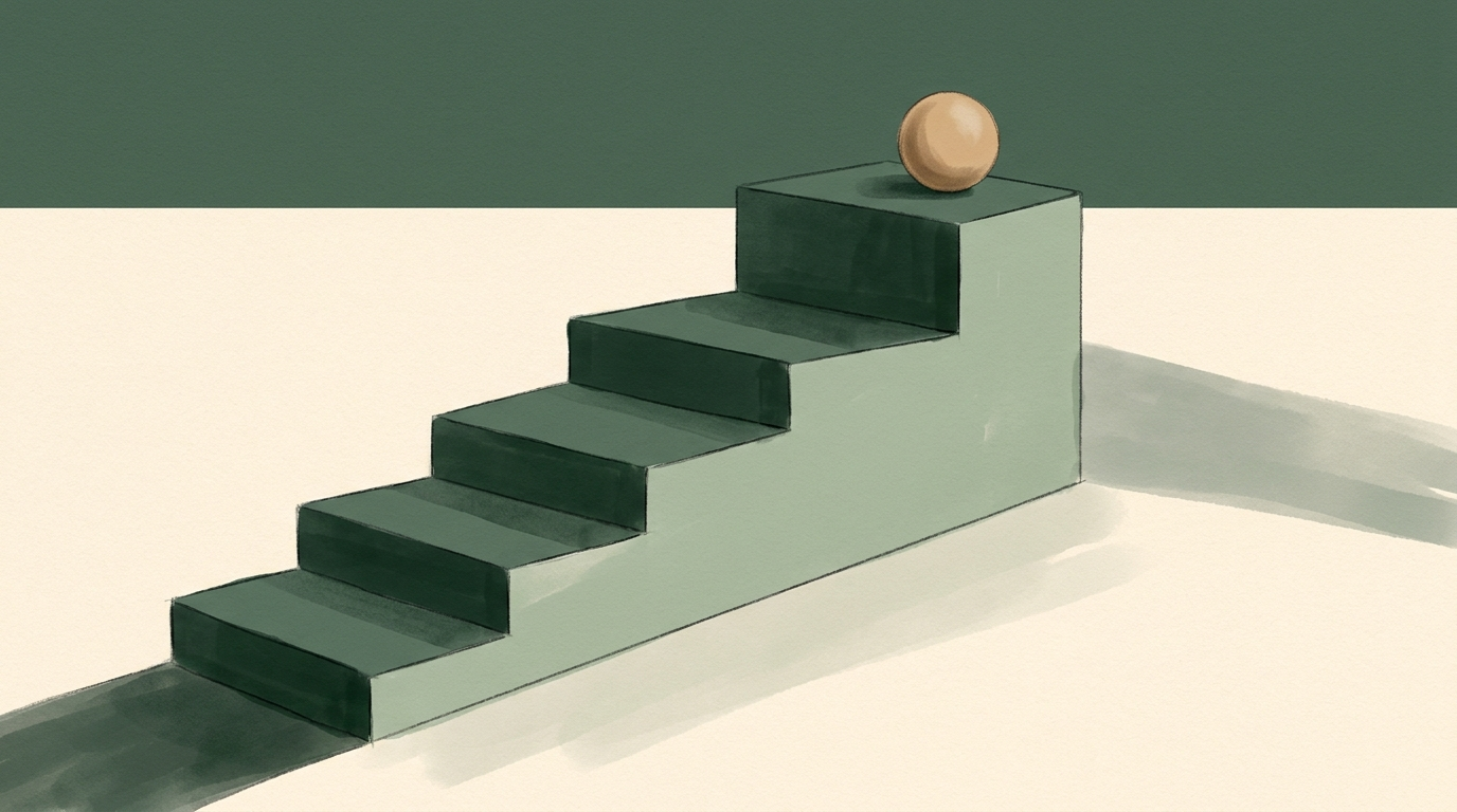 Ball on a green staircase