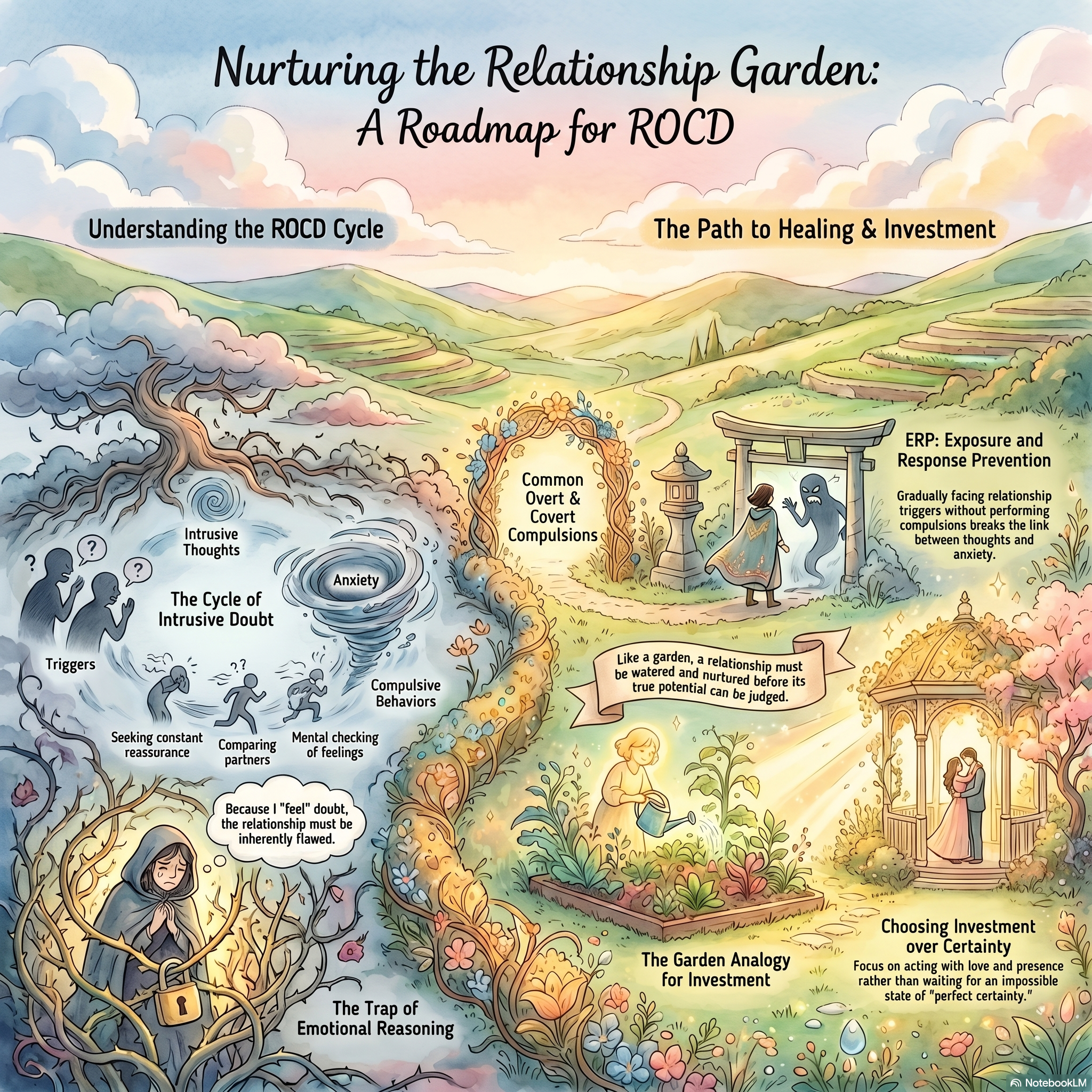 A roadmap for ROCD, illustrating the cycle of doubt and the path to healing.