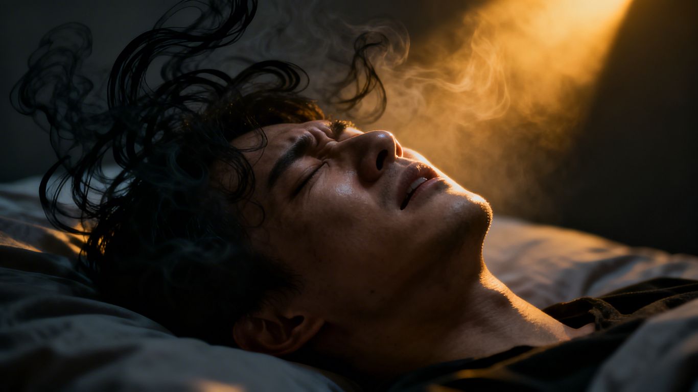 Person experiencing a nightmare with emerging light