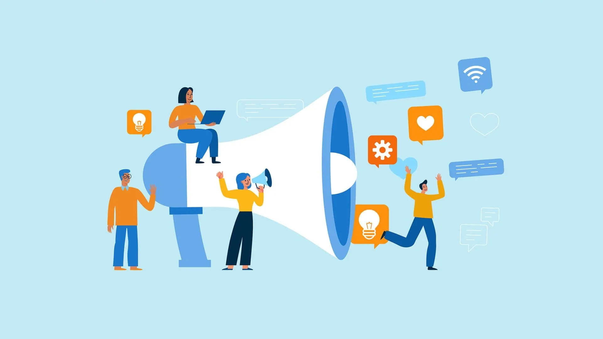 Toronto business professionals collaborating with digital marketing icons.