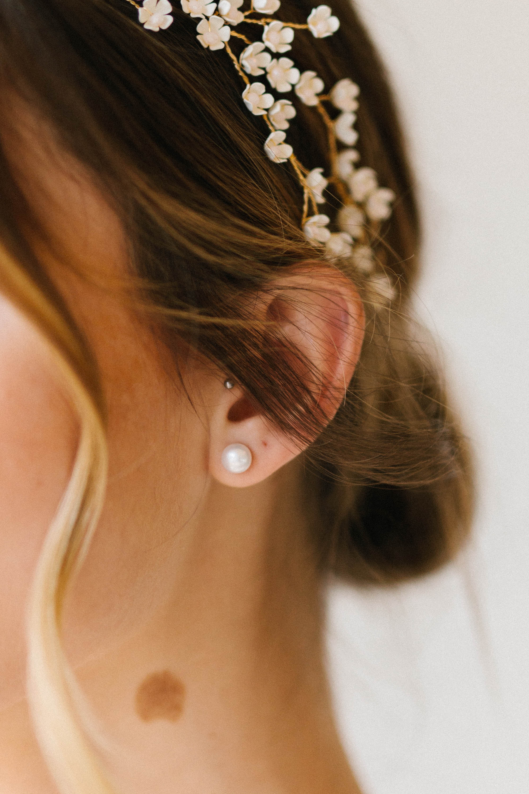 Bride wearing statement crystal earrings