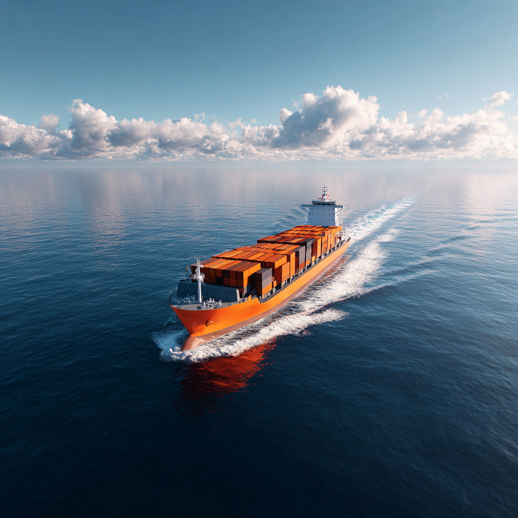A container ship beginning an overseas journey