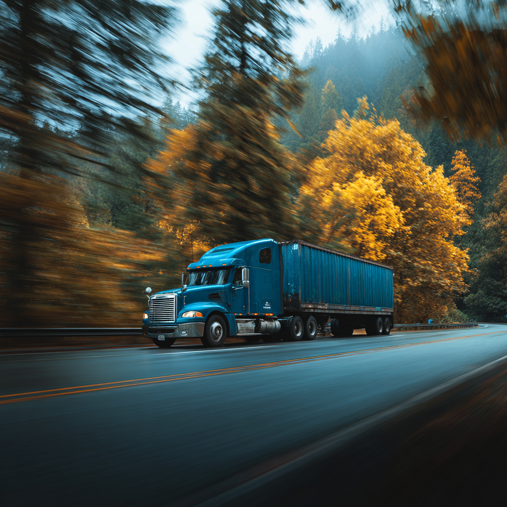 Moving truck in autumn