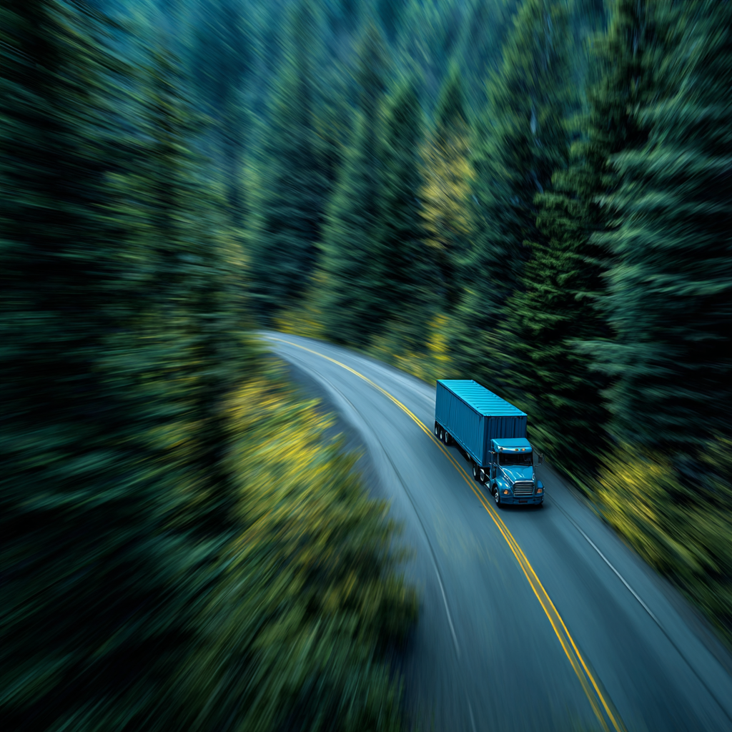 A professional truck on a travel route