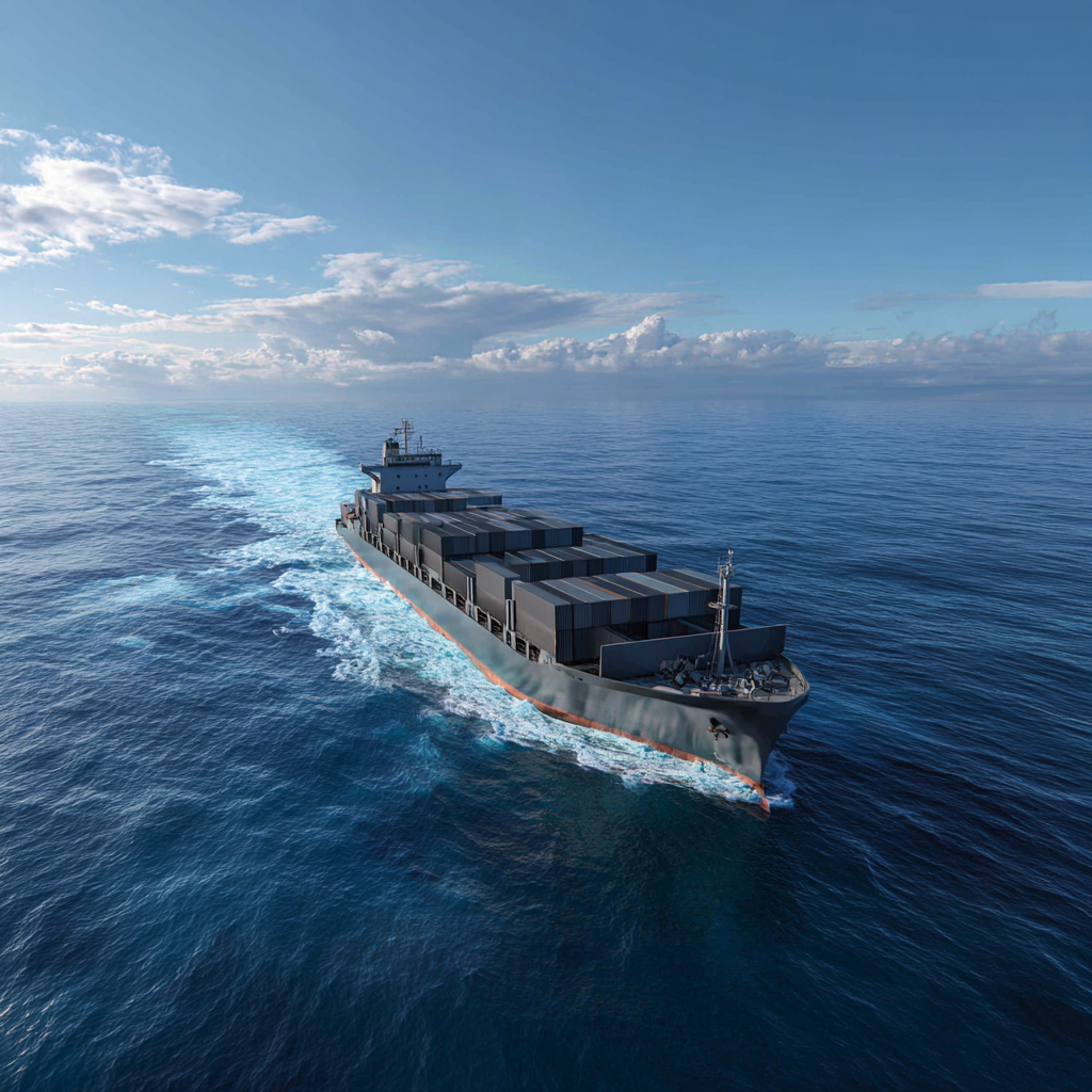Cargo ship at a busy port