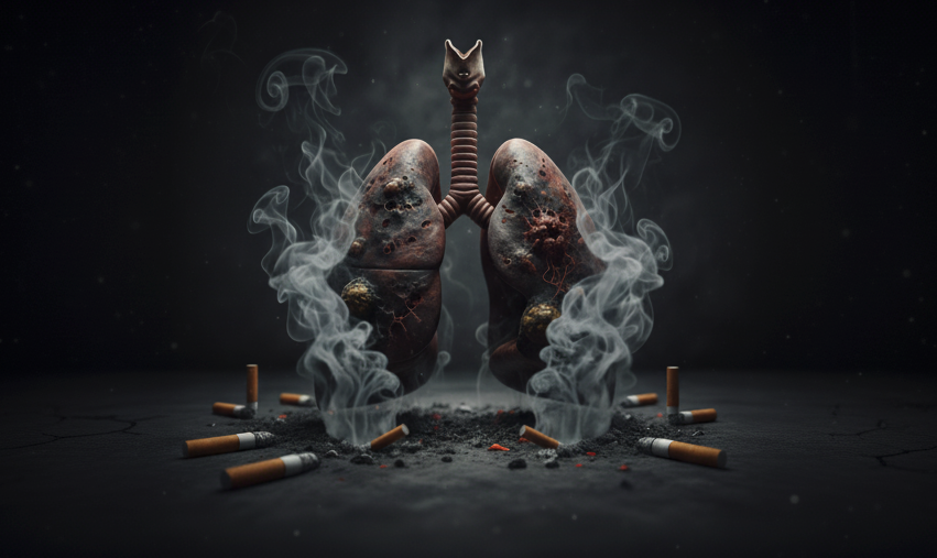 Damaged lungs with dark tissue