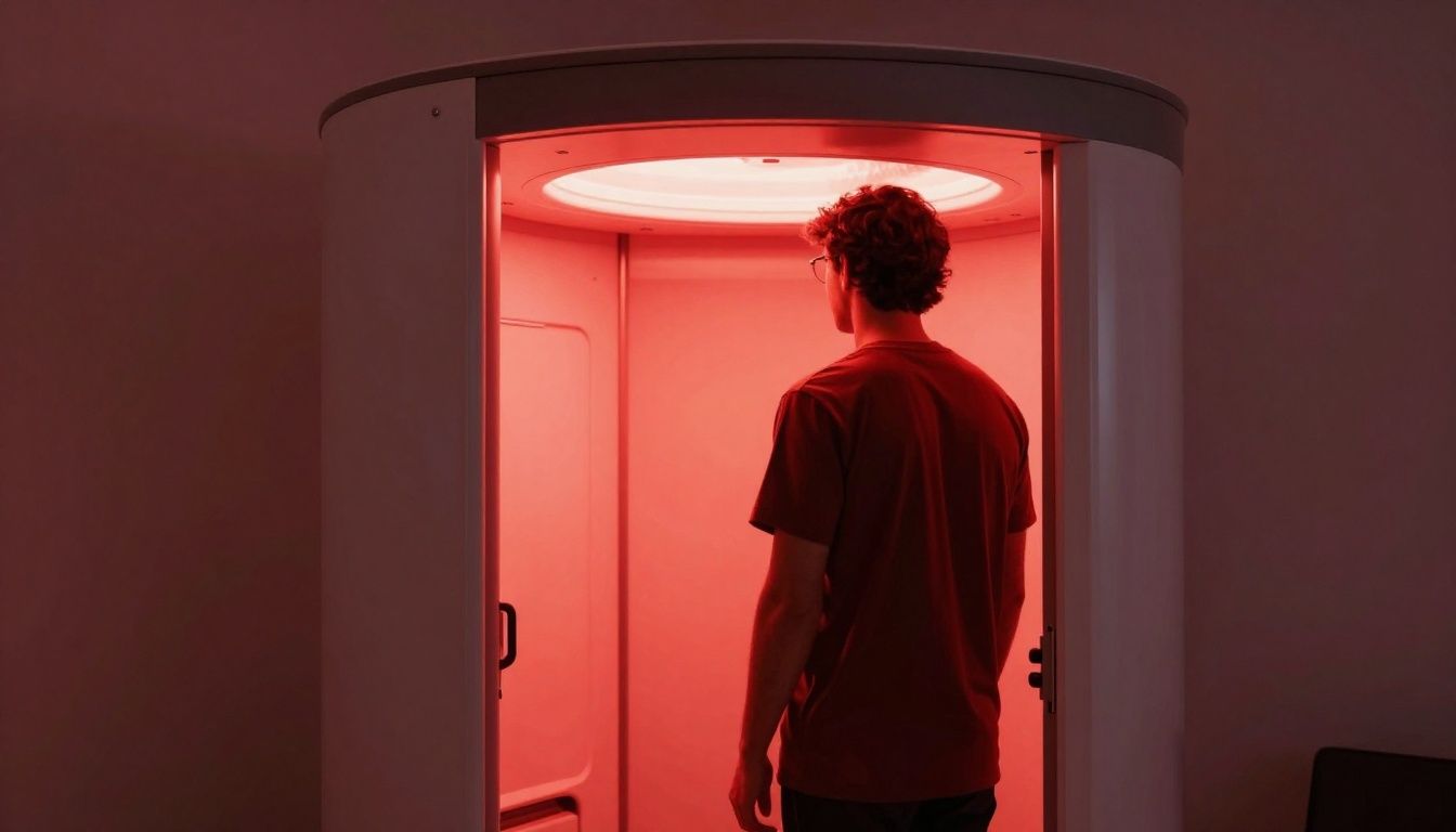 Red light therapy room with warm glow