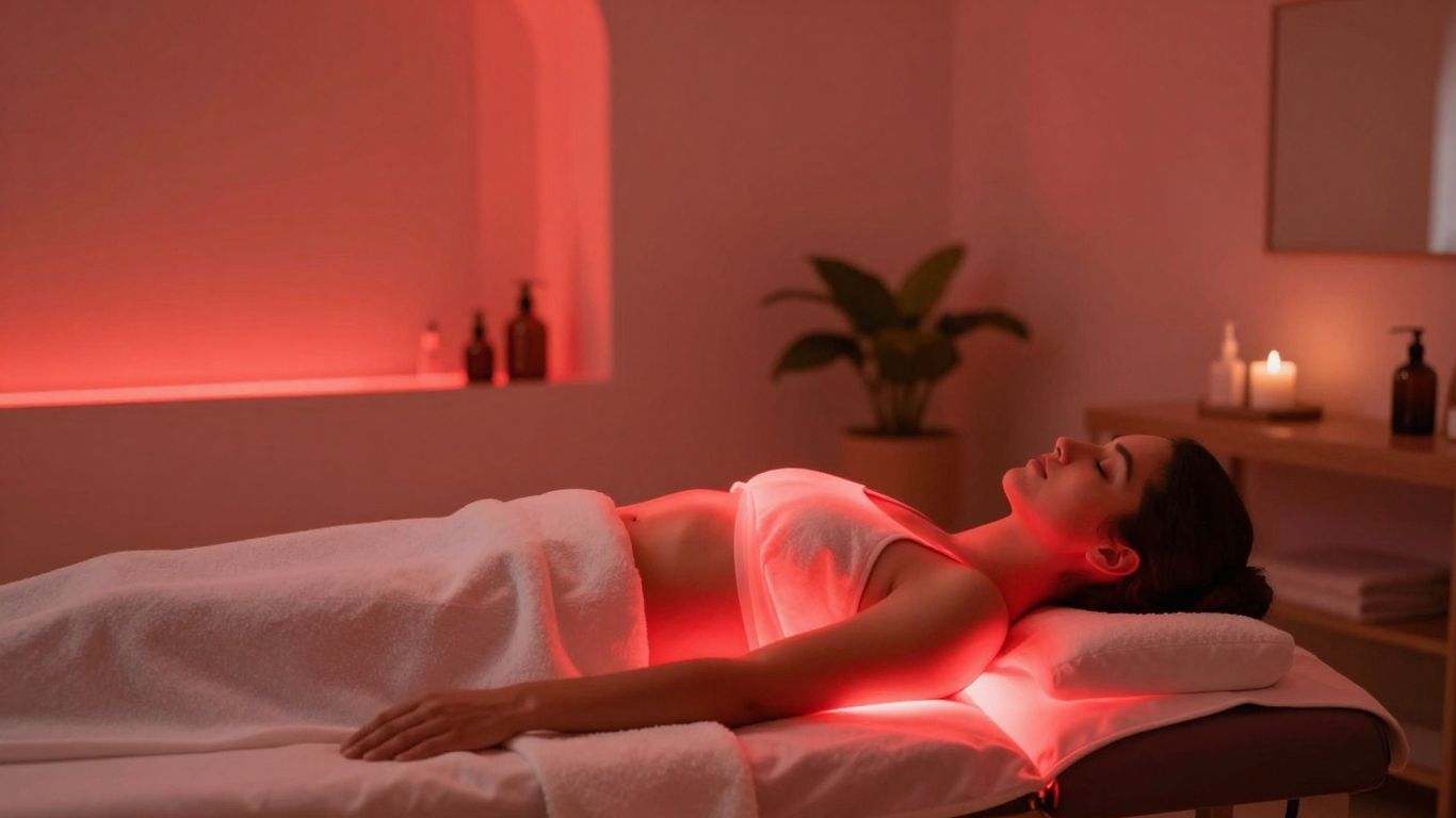 Red light therapy treatment room in Boston wellness center.