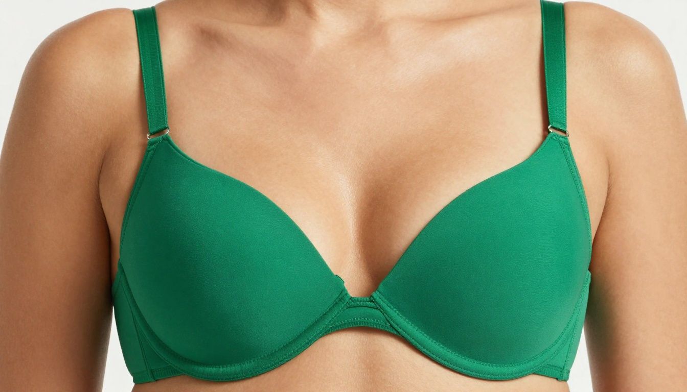 Woman's chest showing subtle, natural-looking breast augmentation results.