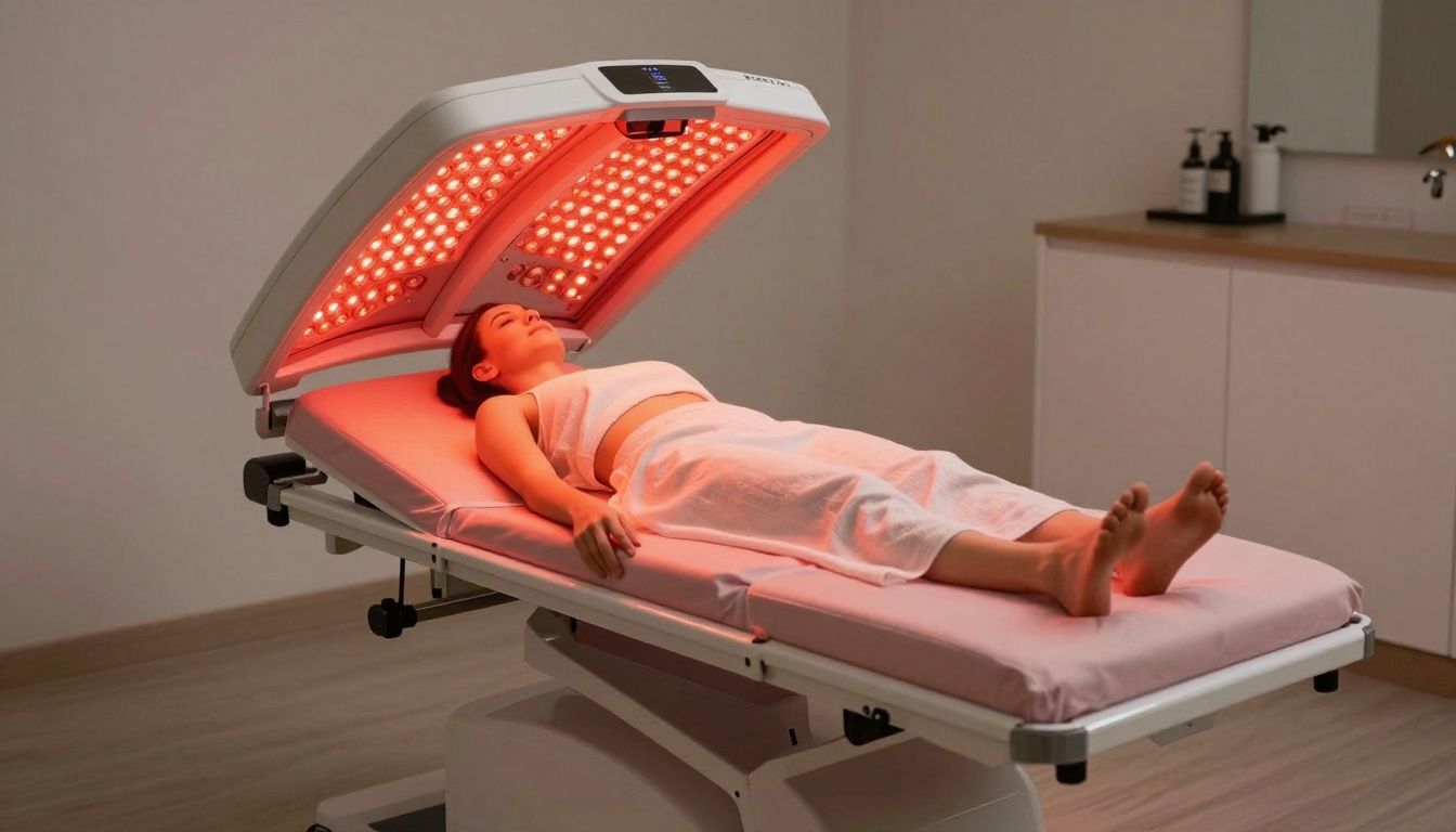 Red light therapy session in a wellness center.