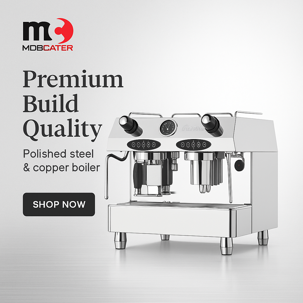 Modern LPG coffee machine on café counter with accessories