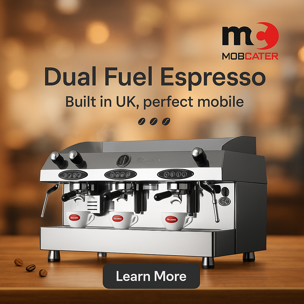 Three group commercial coffee machine in stylish café setting