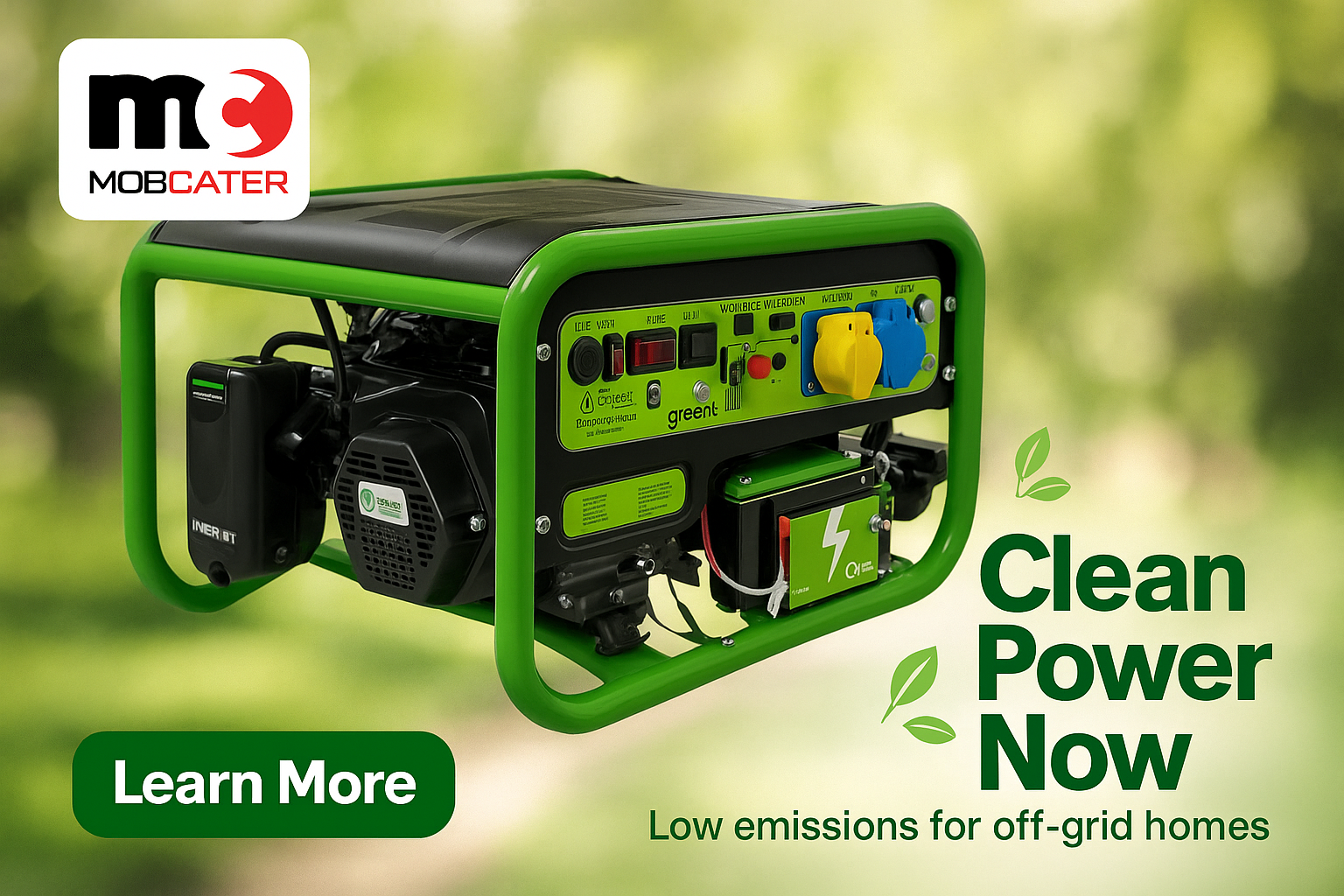 Greengear 3kW gas generator outdoors.