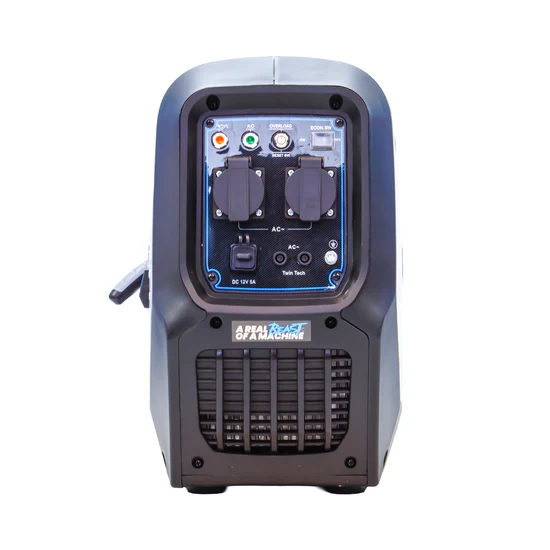 Portable suitcase generator with integrated handle.