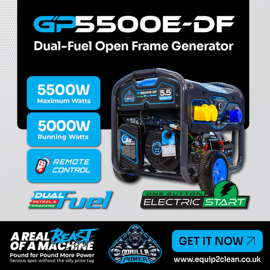 Gorilla Power 5500W dual-fuel generator with electric start.