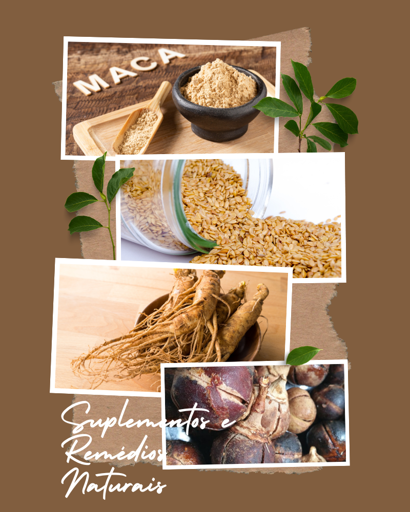 Maca peruana, ginseng e outros suplementos naturais usados para estimular o desejo sexual feminino.