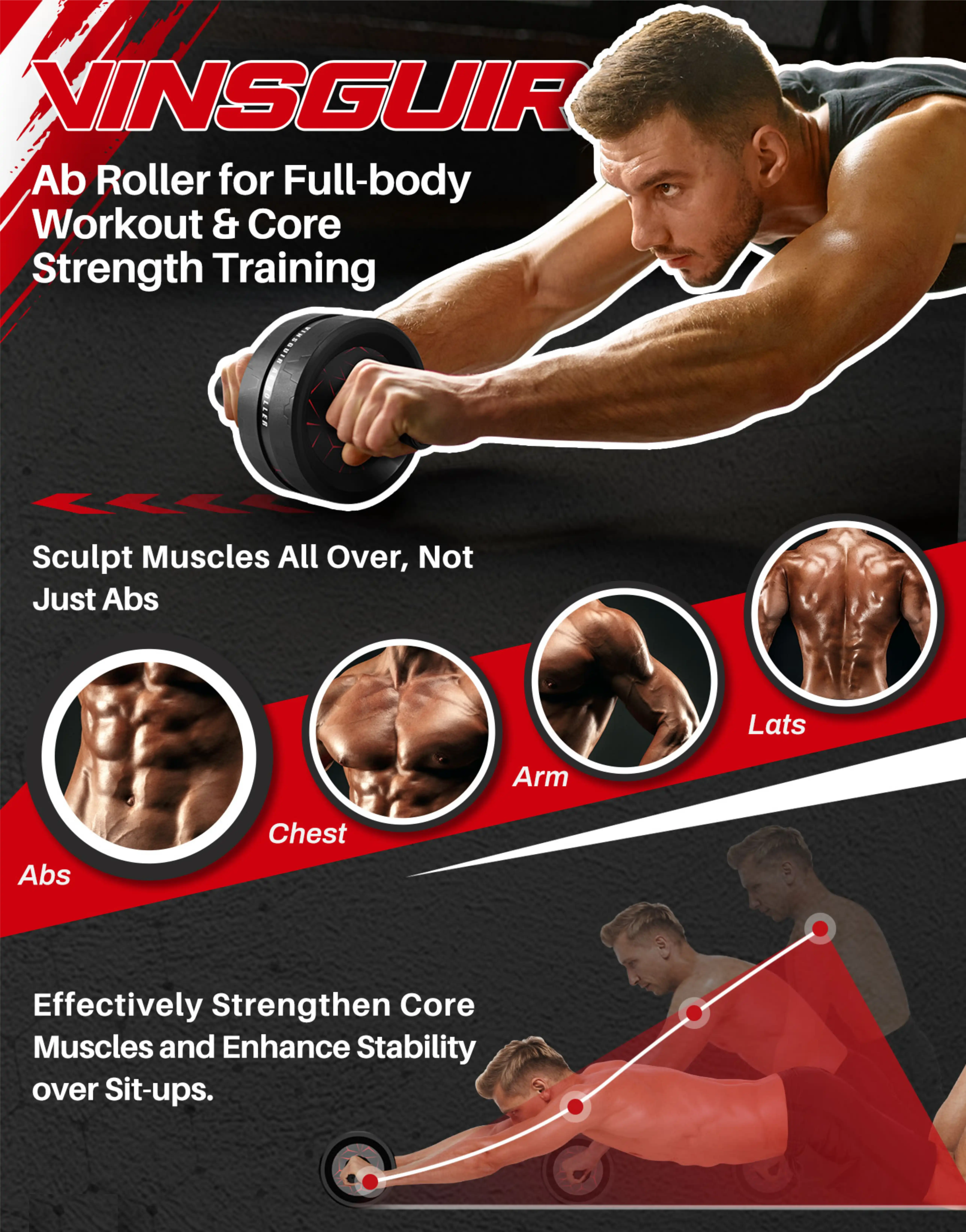 Man using an ab roller for full-body strength training.