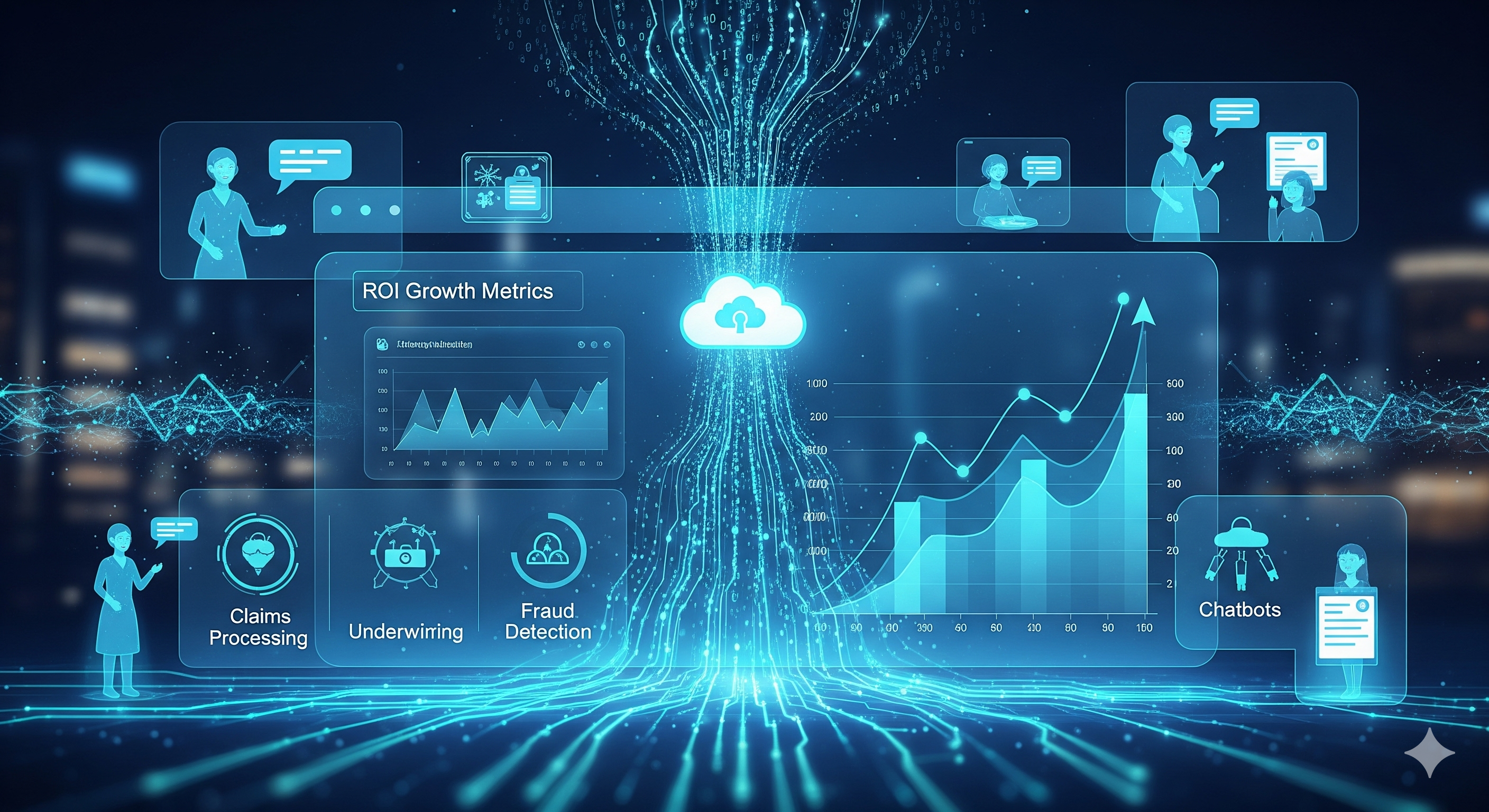"AI revolutionizing insurance with automated claims, fraud detection, underwriting, and chatbots driving ROI growth by 2025."