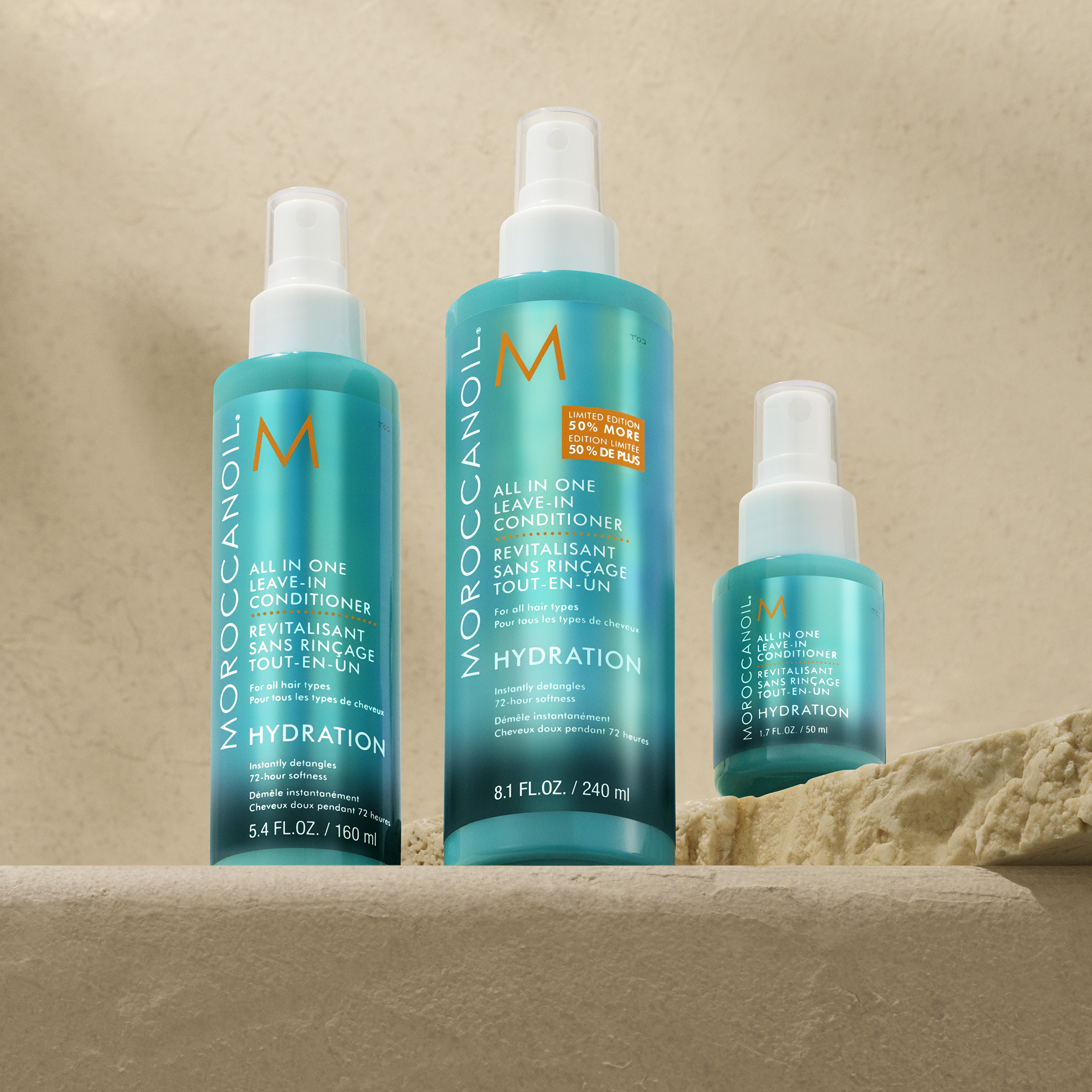 A collection of Moroccanoil hair and body care products